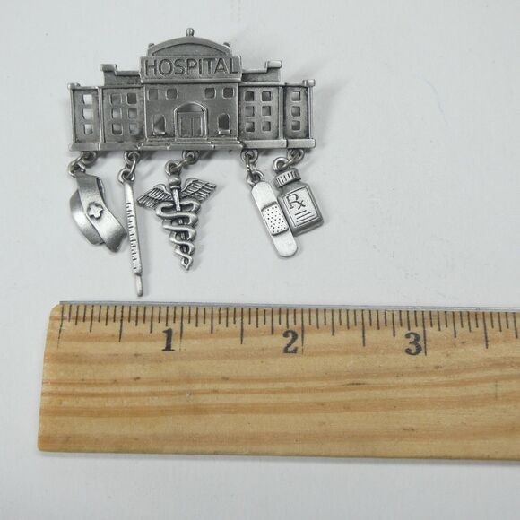 JJ Hospital Pin Pewter Doctor Nurse Medical Dangle Charms Vintage Jonette - Picture 6 of 8
